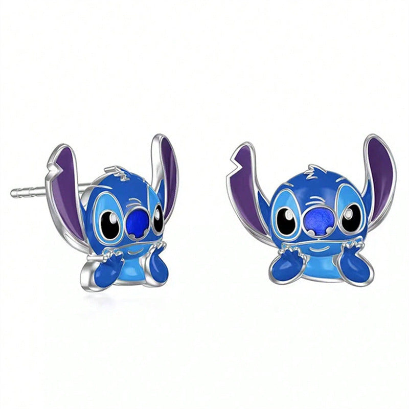 Pendientes de tuerca acrílicos de Stitch de dibujos animados con forma de lazo e incrustaciones de perlas para niños