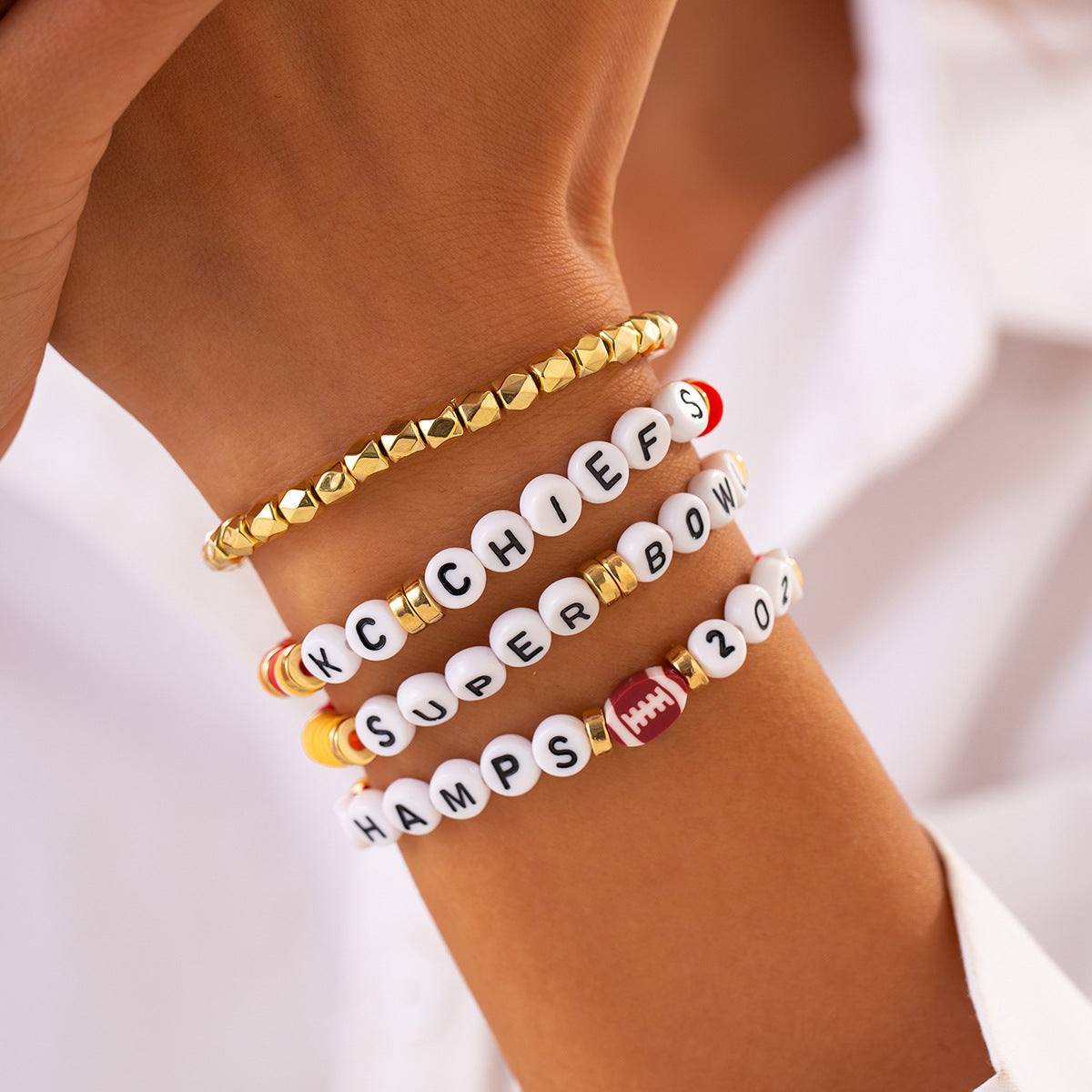 Stackable Geometric and Letter-Shaped Polymer Clay Bracelet Set for Women with Handcrafted Finish