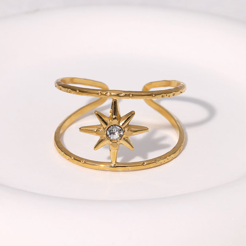 Minimalist 18K Gold Plated Stainless Steel Open Ring Eight-Pointed Star Design for Women