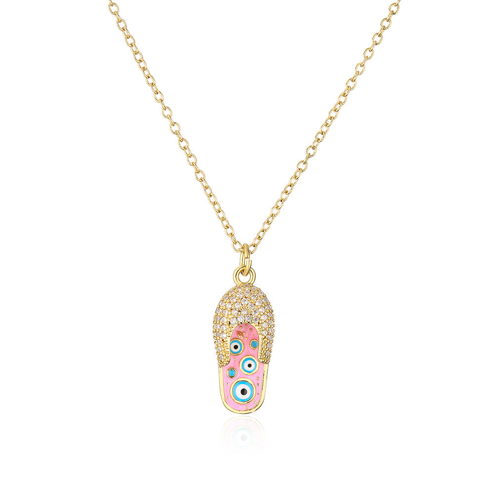 Fashionable Geometric Resin-Epoxy Eye Pendant Necklace in Copper with 18K Gold Plating