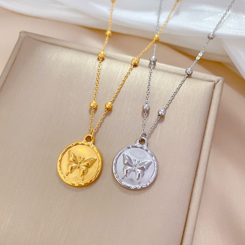 Minimalist Butterfly-Shaped Titanium Steel Necklace for Women with Gold Plating and Geometric Design Locket Chain