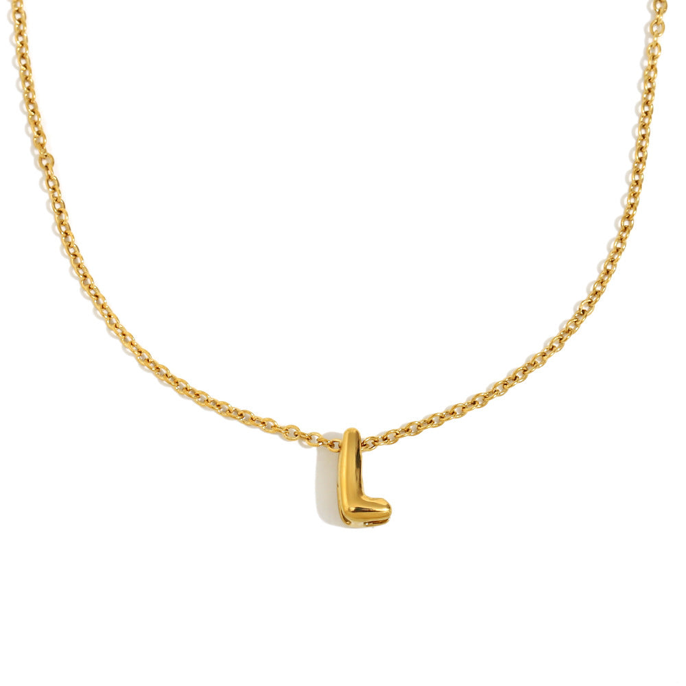 Fashionable Minimalist Letter Pendant Necklace in Stainless Steel with 18K Gold Plating for Women
