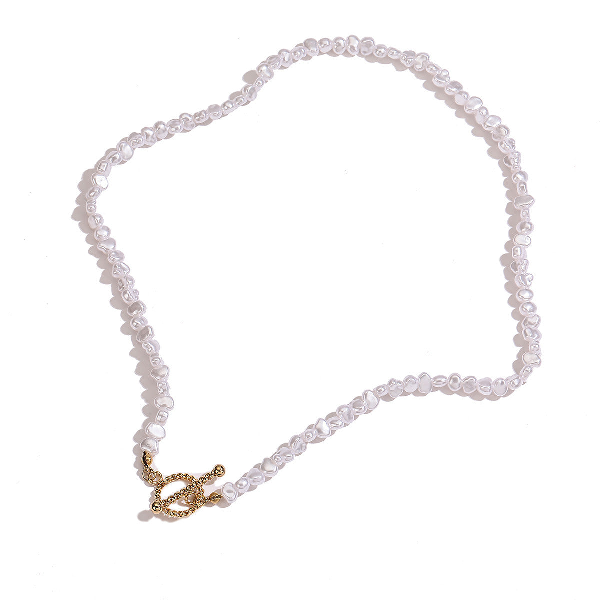 Baroque Irregular Imitation Pearl Stainless Steel Necklace and Bracelet Set for Women with OT Clasp