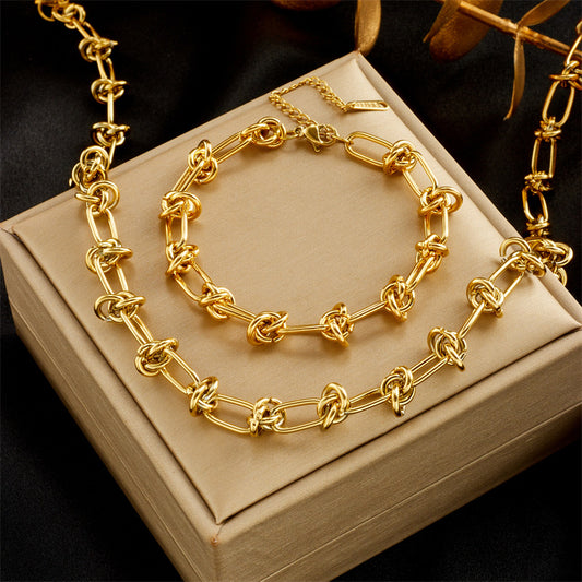 Fashion Punk Titanium Steel Plated Necklace and Bracelet Set with Heavy-Duty Chain Design for Unisex