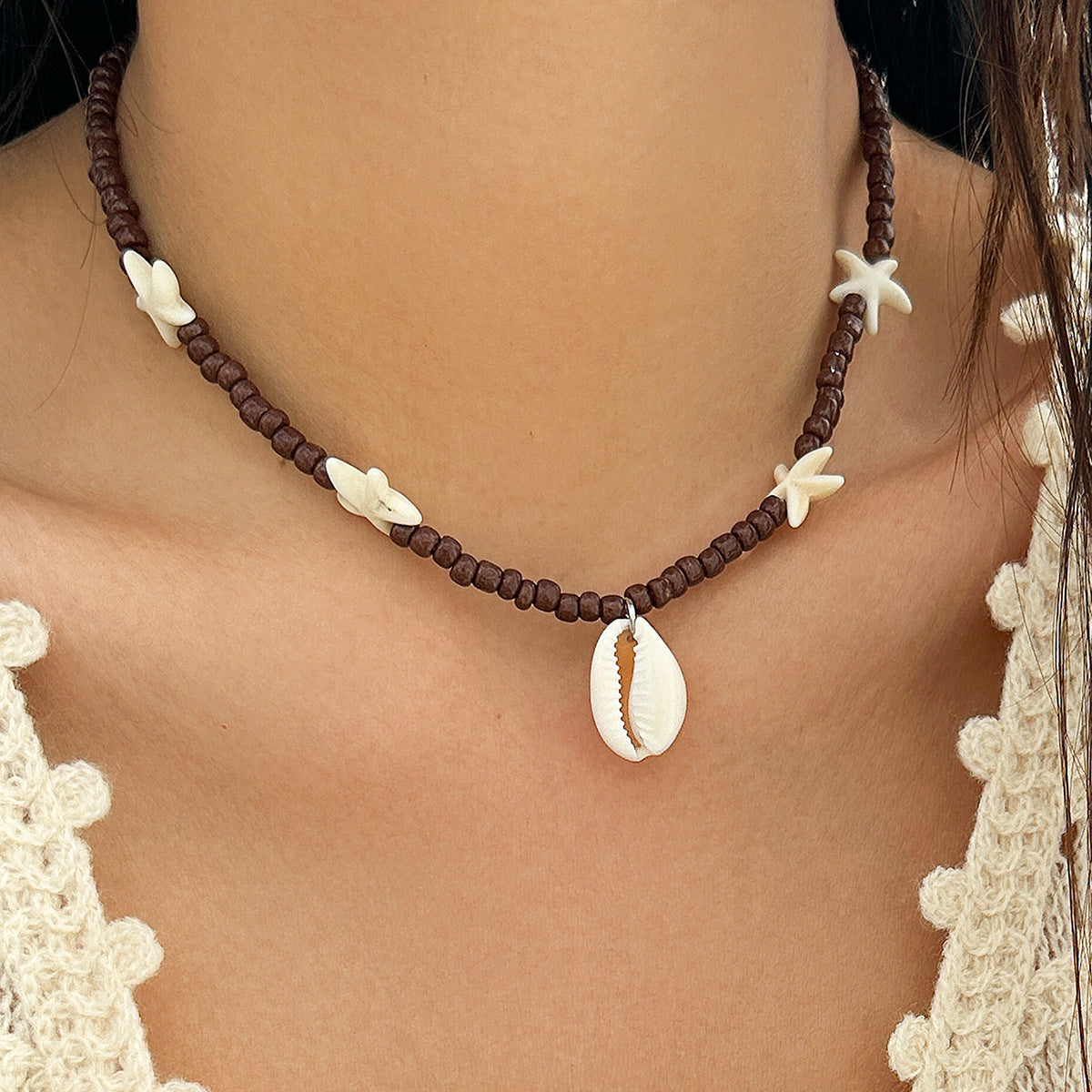 Casual Resin Shell Starfish Animal Pendant Choker Necklace for Women