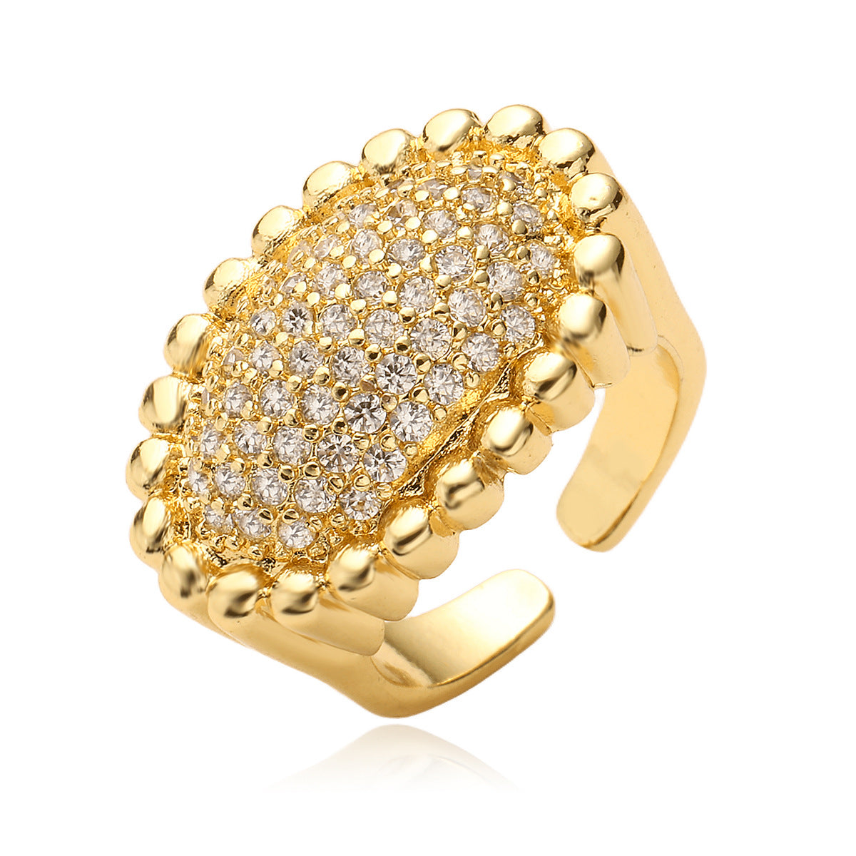 Minimalist Luxury 18K Gold Plated Brass Geometric Ring with Cubic Zirconia Inlay for Women