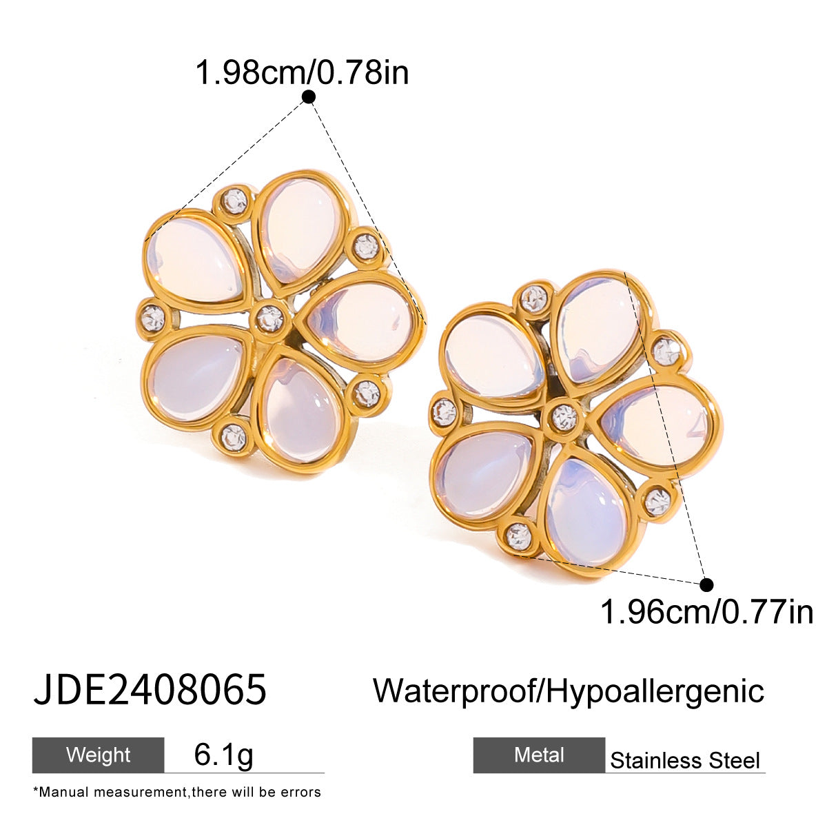 Cute Floral Stainless Steel Plated Earrings with Cubic Zirconia and Natural Gemstone for Women