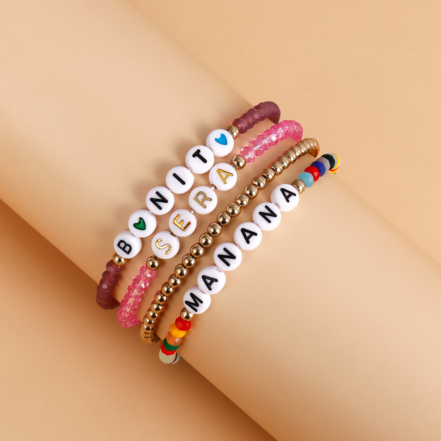 INS Style Geometric Beaded Bracelet with Plated Finish for Women, Round Bead Music Festival Fan Gift