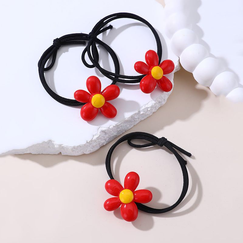 Coletero Floral Minimalista para Niñas - Gomas de Pelo de Punto de Algodón con Estampado de Cerezas y Margaritas en Colores Pastel Macaron
