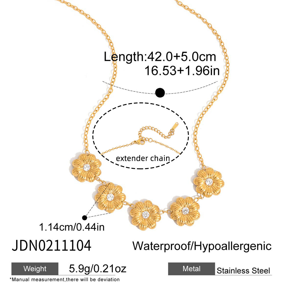 Minimalist Daisy Flower Titanium Steel Pendant Necklace Gold Plated Stainless Steel Chain for Women
