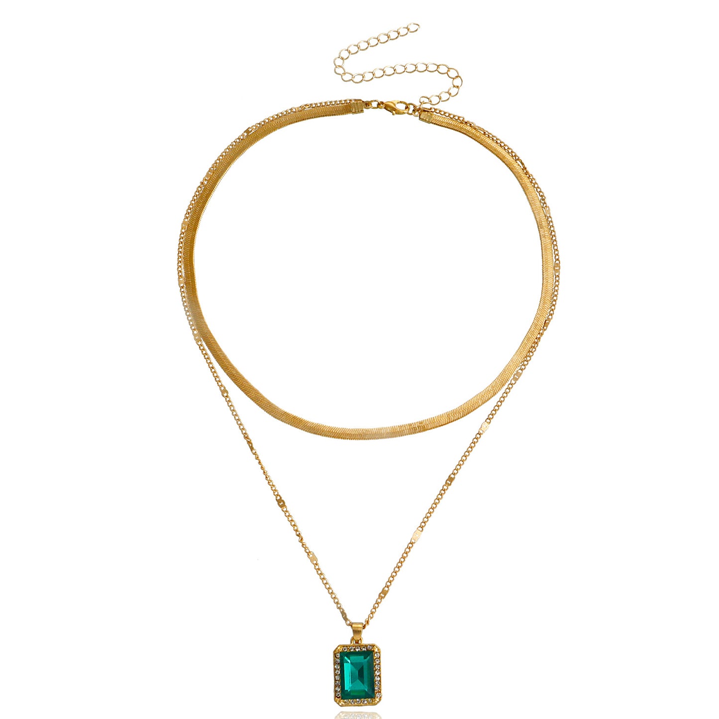 Minimalist Geometric Pendant Necklace with Double-Layer Snake Chain in Electroplated Alloy for Women