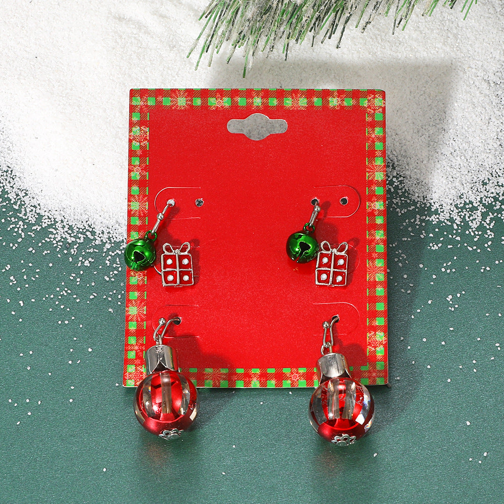 Pendientes de Navidad geométricos estilo Ins para mujer con esmalte de copo de nieve, reno y cascabel.