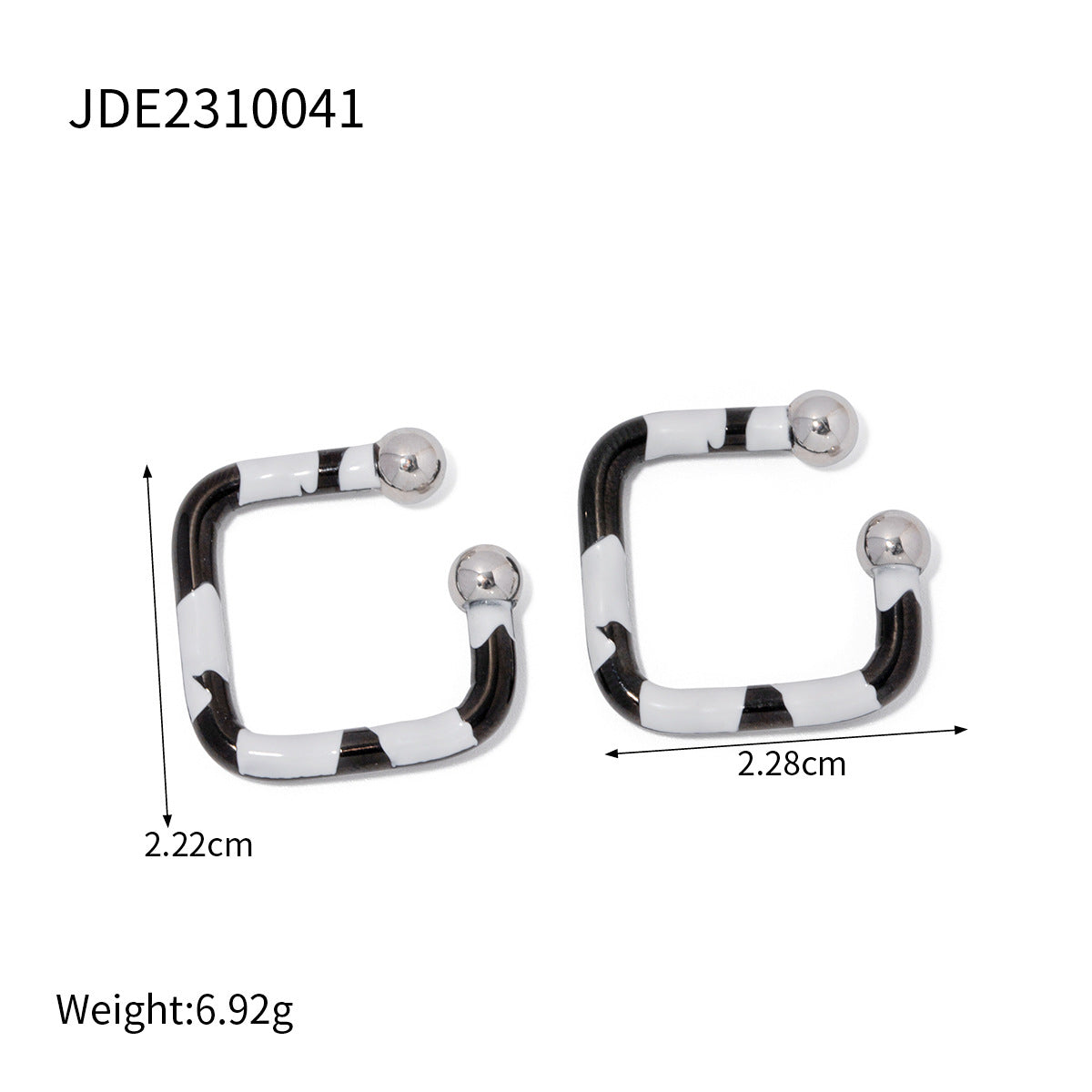 Minimalist Zebra-Print Enamel Stainless Steel Geometric Square Clip-On Earrings for Women