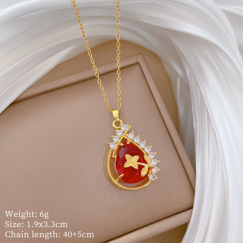Geometric Style Titanium Steel Necklace with Copper Pendant Plated in Real Gold for Women and Men