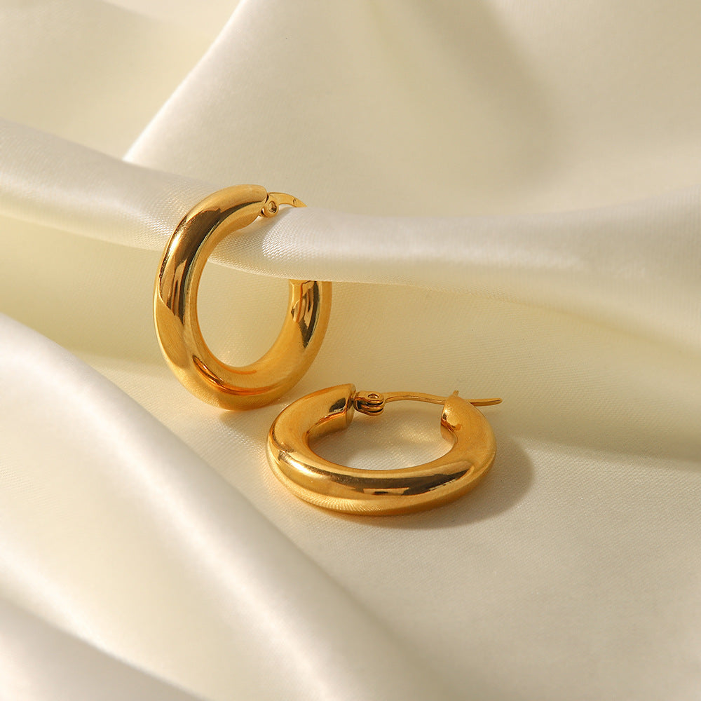 Orecchini minimalisti geometrici a cerchio in acciaio inossidabile da donna con finitura placcata