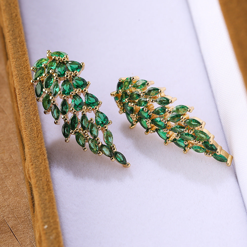 Geometric Wing-Shaped Copper Earrings with Micro-Pavé Zirconia for Women