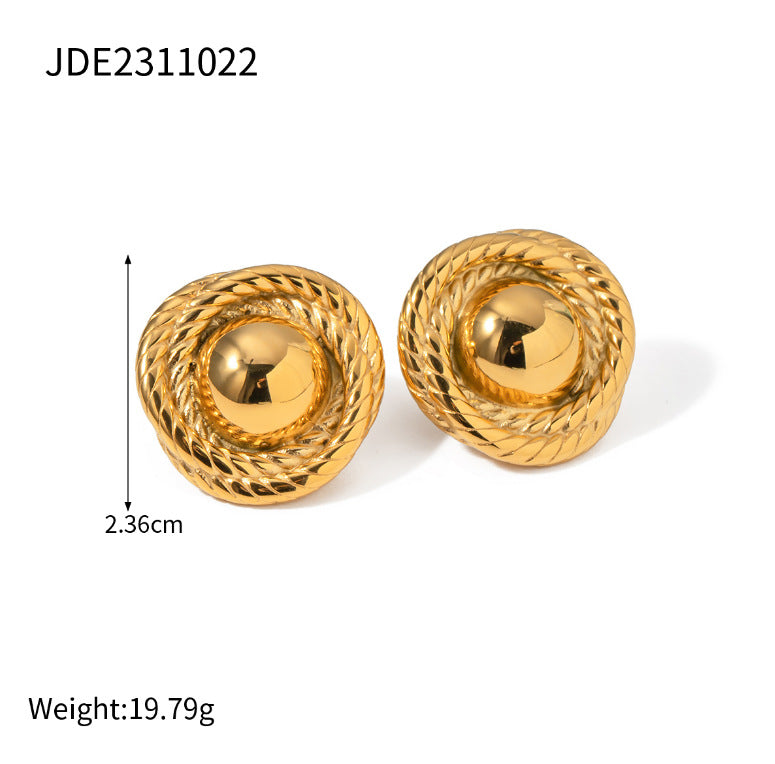 18K Gold Plated Geometric Round Stainless Steel Stud Earrings for Women
