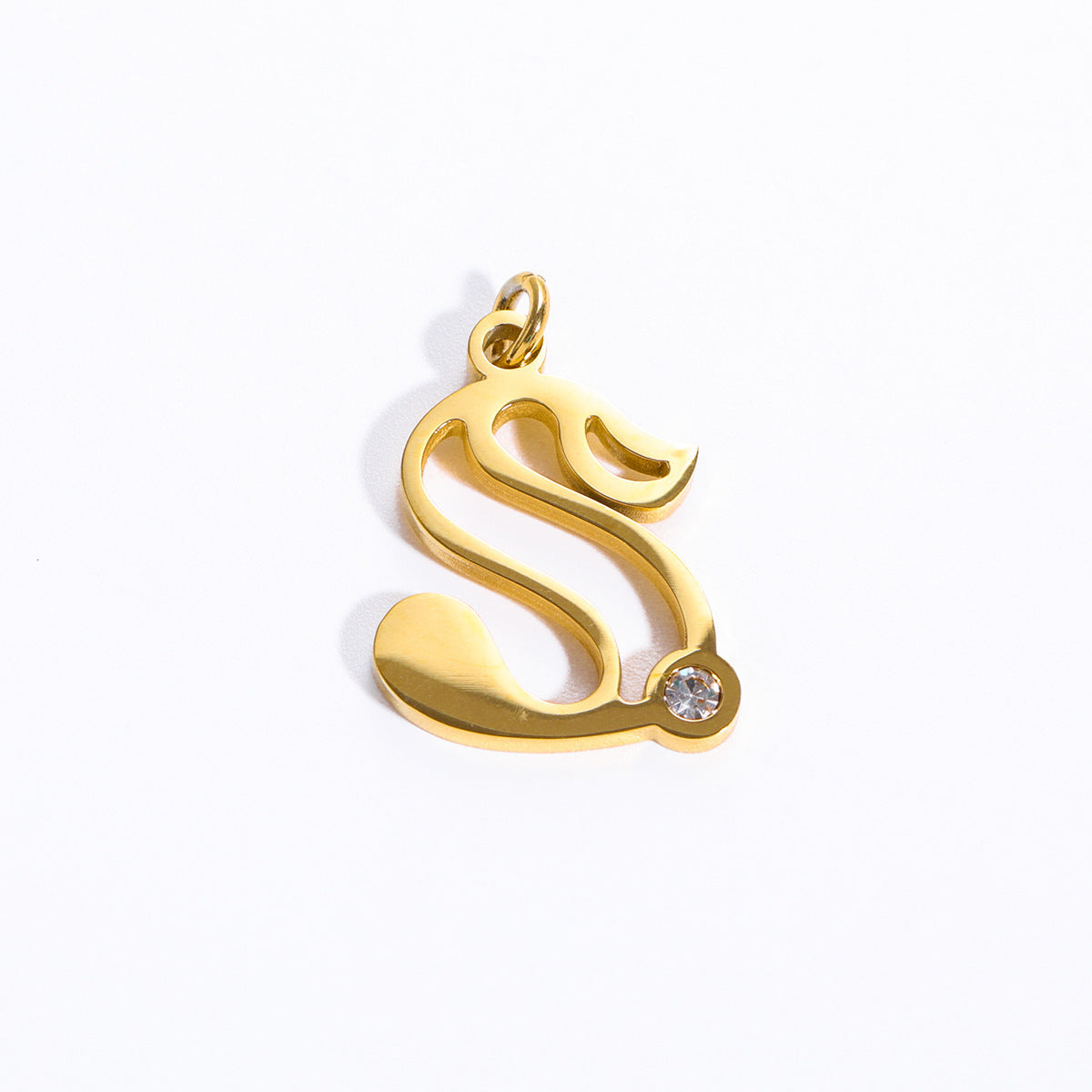 Sweet Stainless Steel Letter Pendant Necklace with Pearl and Cubic Zirconia