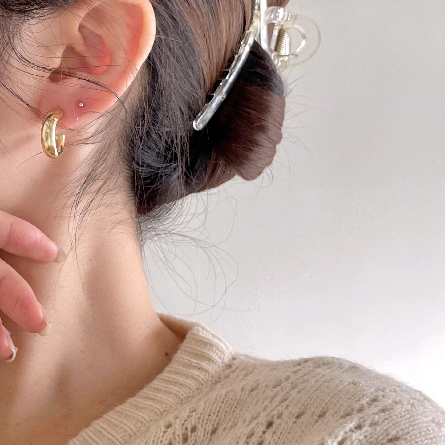 Minimalist Sweet 925 Sterling Silver Plated Geometric Round C-Shape Hoop Earrings for Women