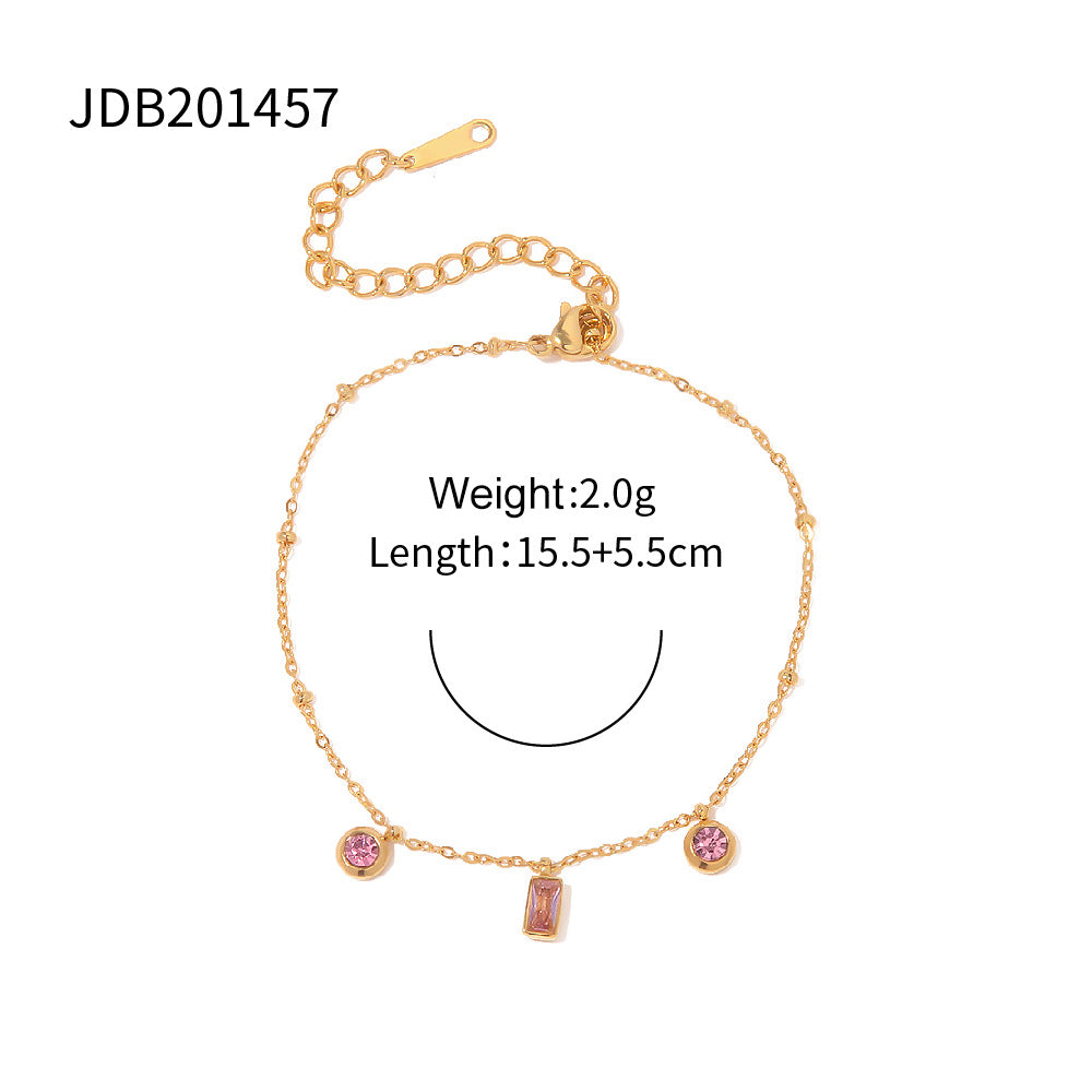 Trendy Geometric Square and Round Pendant Bracelet 18K Gold Plated Stainless Steel Chain Jewelry for Women