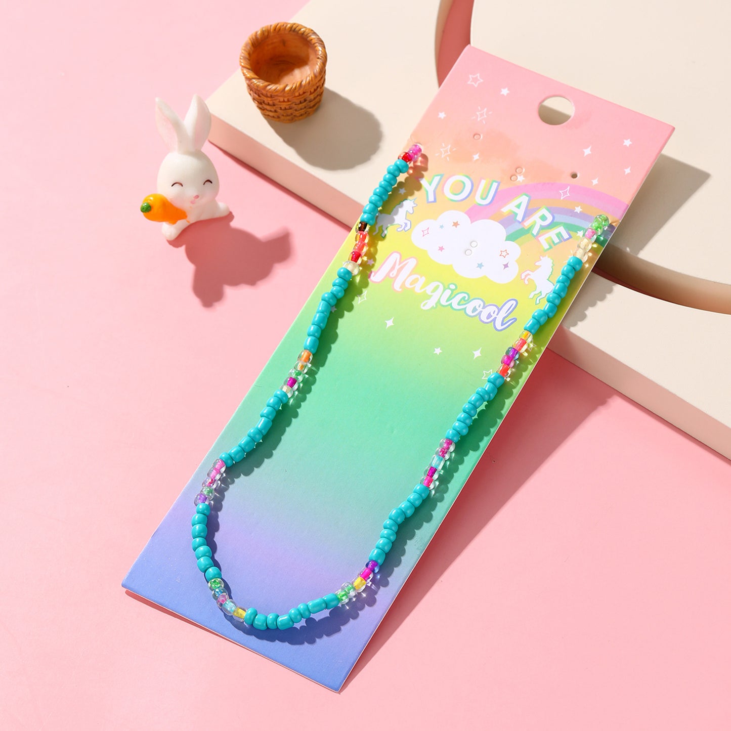 Collar de Dopamina de Cuentas de Colores para Niños con Diseño Geométrico, Cadena de Cordón de Algodón Hecha a Mano, Estilo Dulce y Juguetón