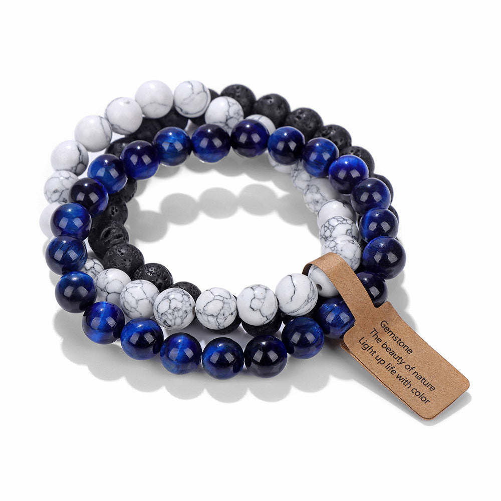 Elegant Geometric Round Agate Beaded Stretch Bracelet Set Unisex