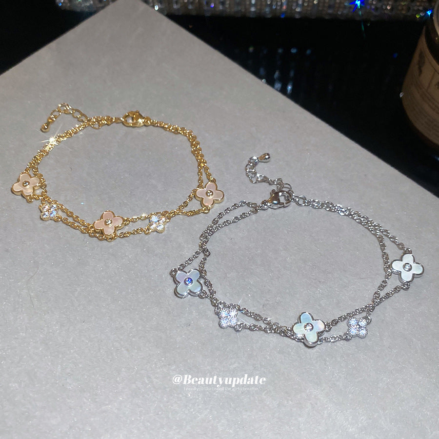 18K Gold Plated Floral Shell Bracelet for Women Adjustable Minimalist Everyday Luxury Hand Jewelry