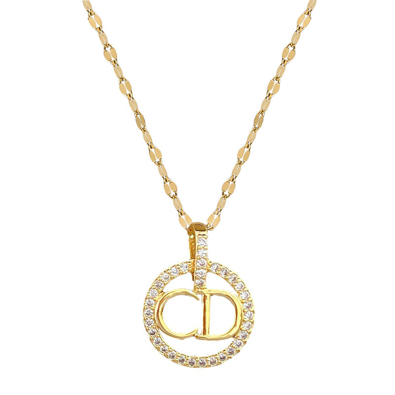 Luxury Geometric Rhinestone Pendant Necklace in Titanium Steel Chain for Unisex