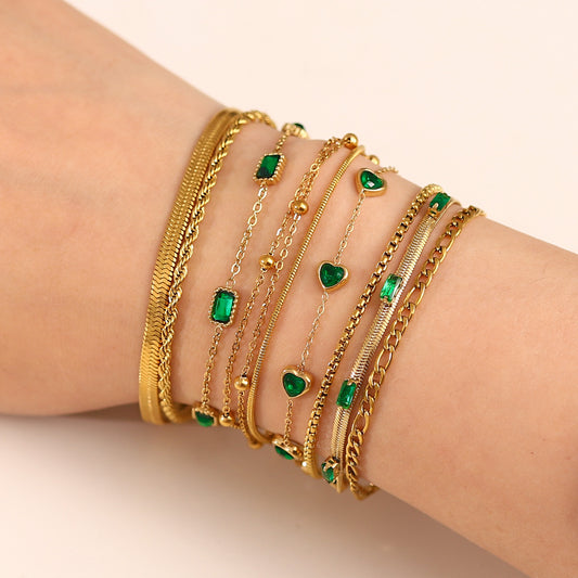 Geometric Luxury Plated Titanium Steel Box Chain Bracelet with Rhinestone Accents for Women