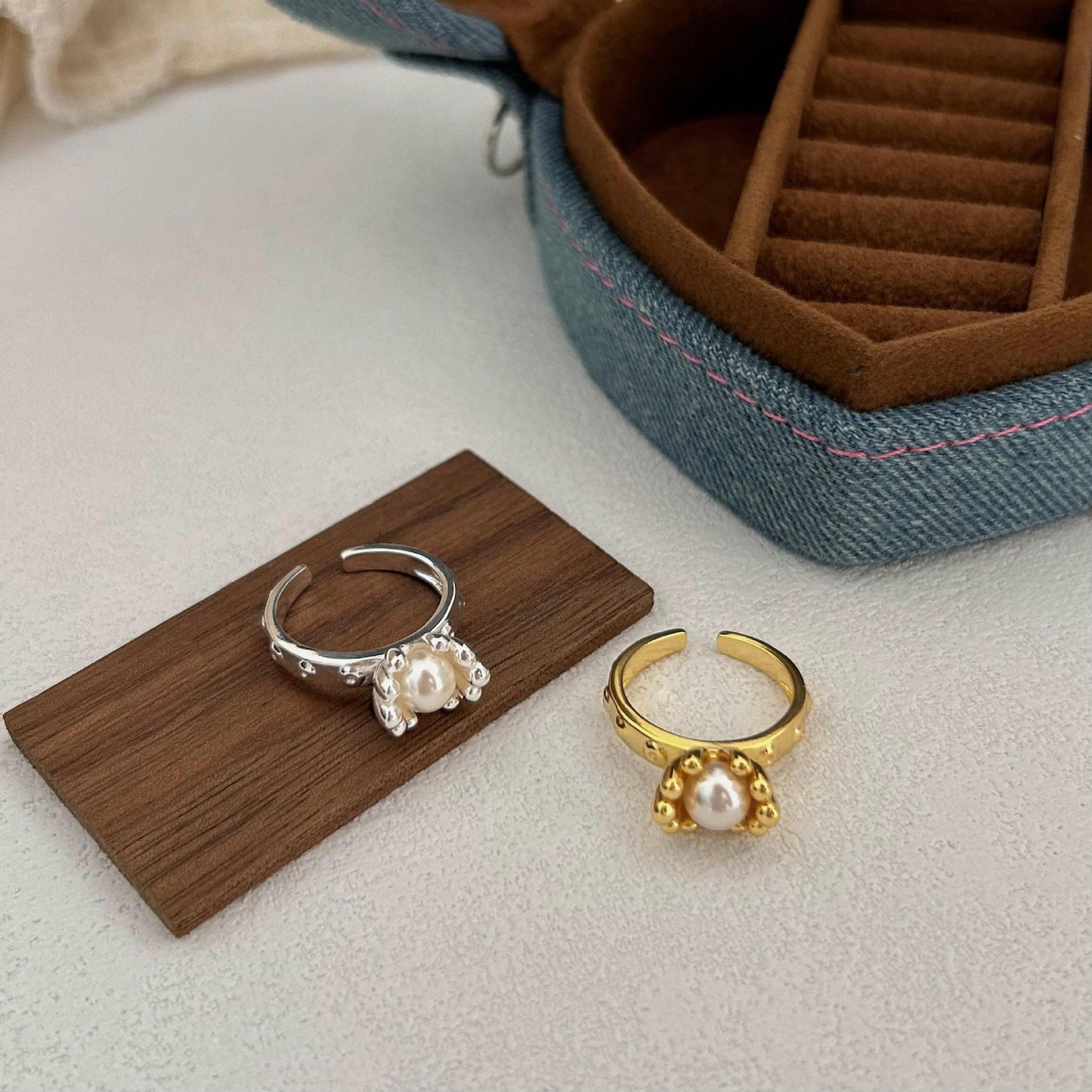 Minimalist Sweet 925 Sterling Silver Bamboo Pearl Ring for Women