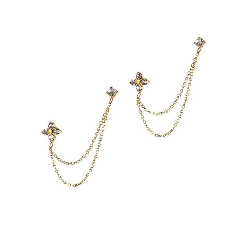 Sweet Elegant 18K Gold Plated Stainless Steel Cross Floral Necklace and Earring Set with Cubic Zirconia