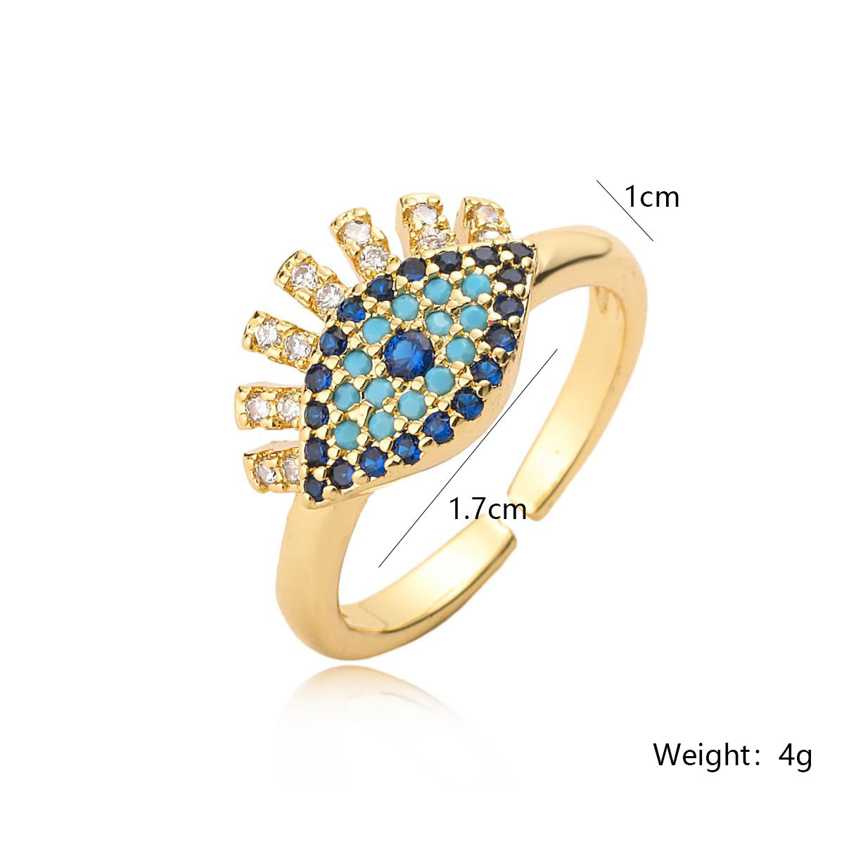 Minimalist Geometric Evil Eye Ring for Women in Brass with Gold Plating and Micro-Pave Zirconia