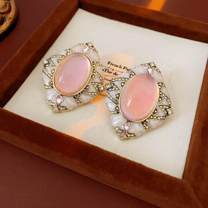 Pendientes colgantes de metal con acabado chapado, diseño floral geométrico de corazón, estilo vintage chic para mujer