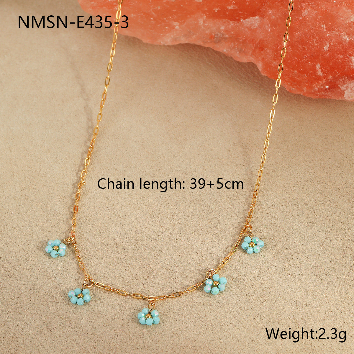Set collana da donna con fiore di perline fatto a mano in stile bohémien, ciondolo in acciaio inossidabile con forma geometrica e finitura placcata, accessorio per vacanze estive al mare