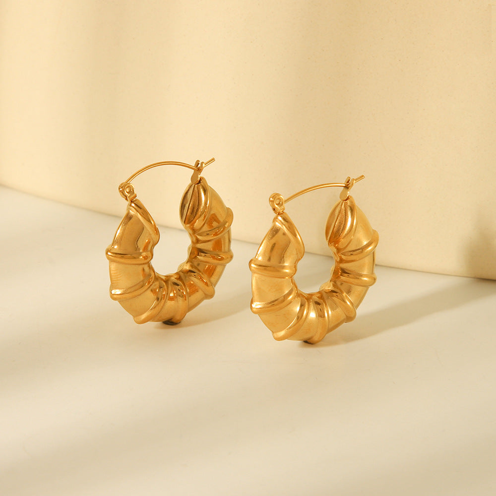 Minimalist Geometric Hollow Bamboo Stainless Steel Earrings with Plating Finish for Women