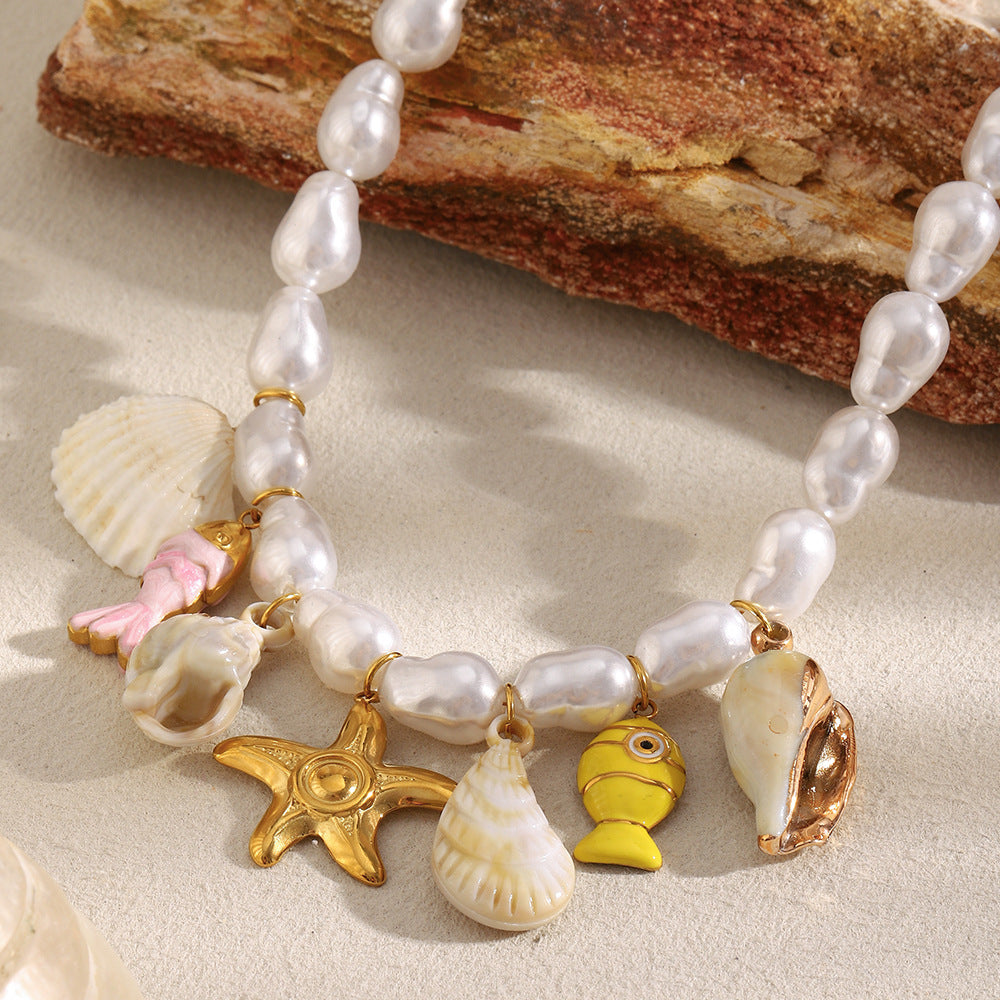 Collana con Pendente Minimalista a Stella Marina Barocca in Acciaio Inossidabile Placcato Oro 18K da Donna