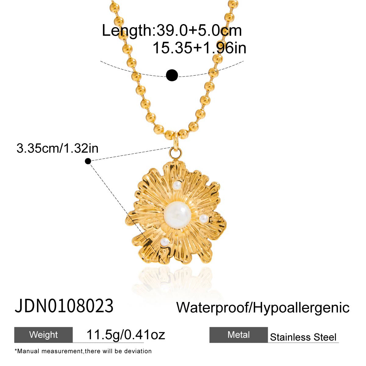 Elegante collar con colgante en forma de flor para mujer en acero de titanio con chapado en oro y cadena de acero inoxidable