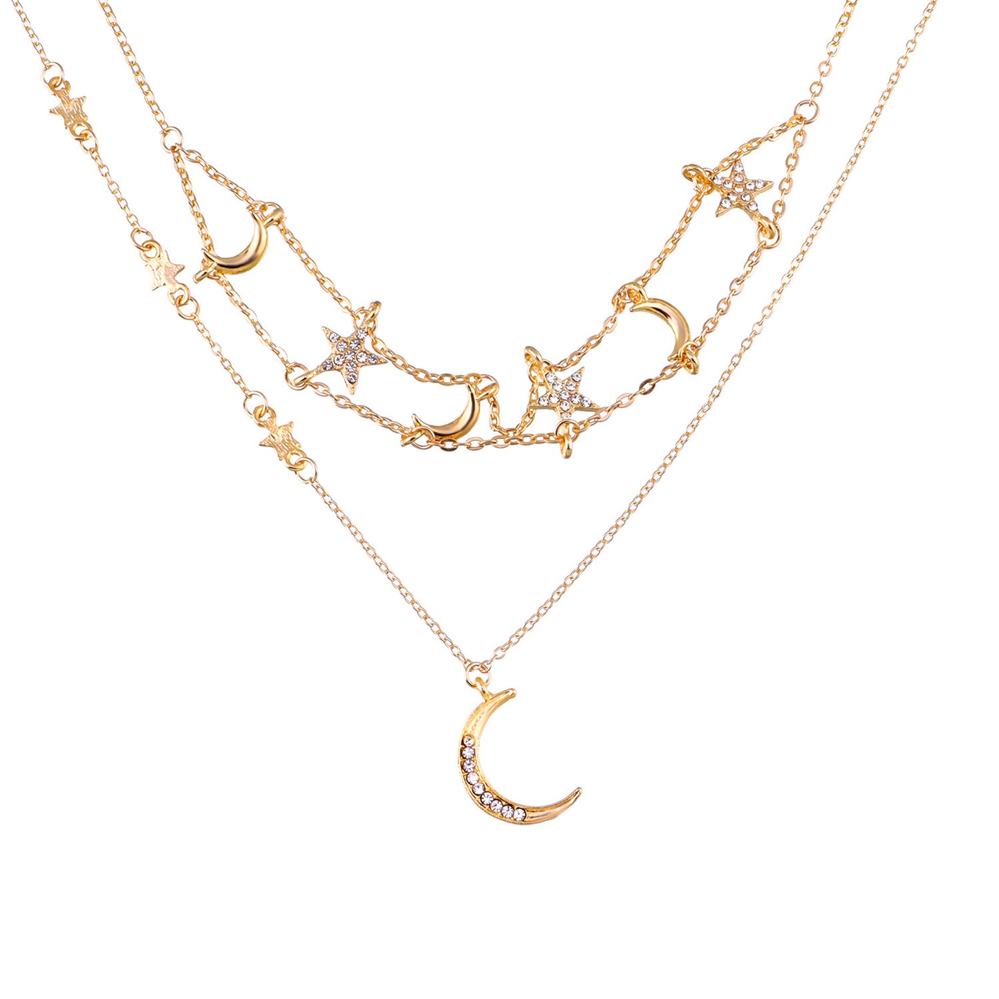Casual Alloy Star Moon Pendant Necklace with Singapore Chain