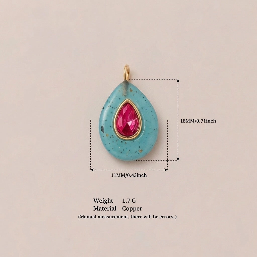 Colorful Cubic Zirconia Round Square Geometric Gold Plated Stainless Steel Pendant