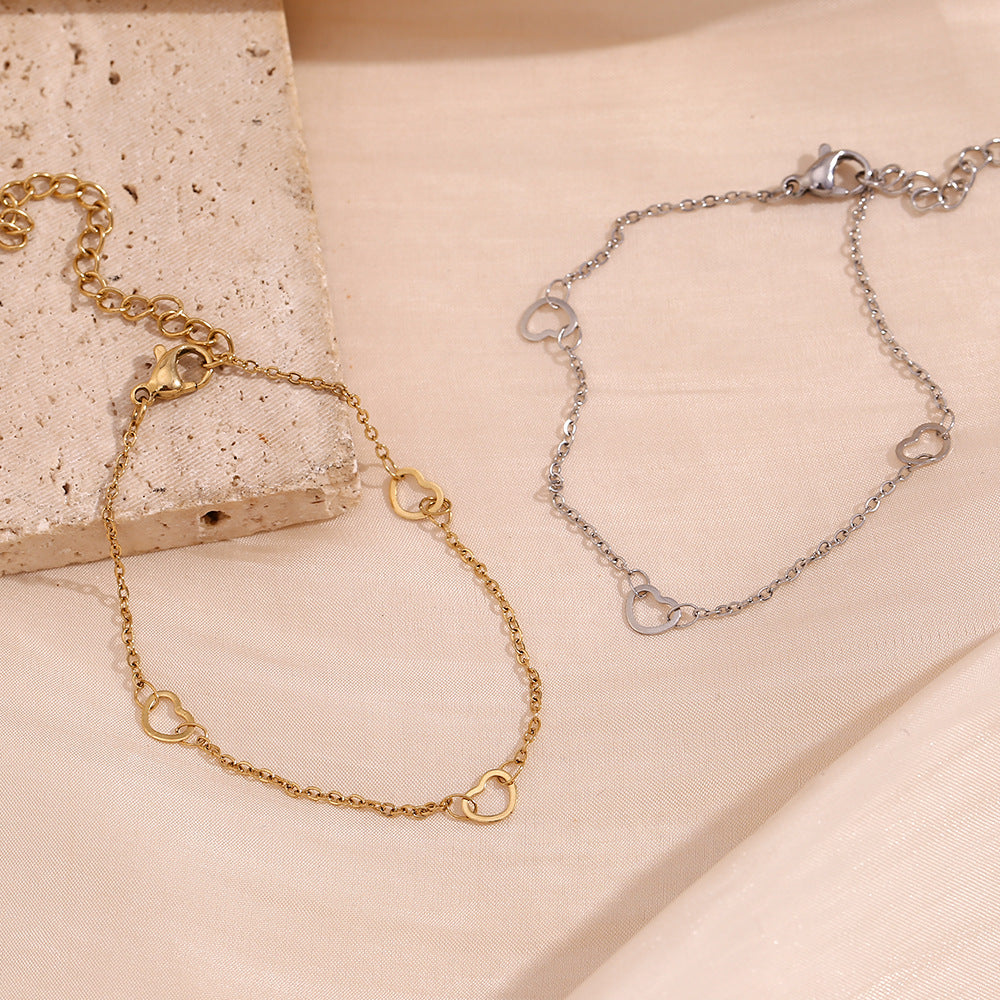 Pulsera Minimalista de Acero Inoxidable Chapado en Oro de 14K con Forma de Corazón para Mujer
