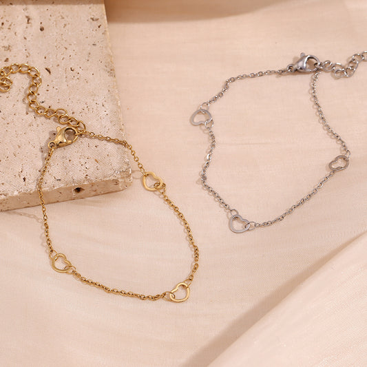 Minimalist Heart-Shaped Stainless Steel Plated 14K Gold Bracelet for Women