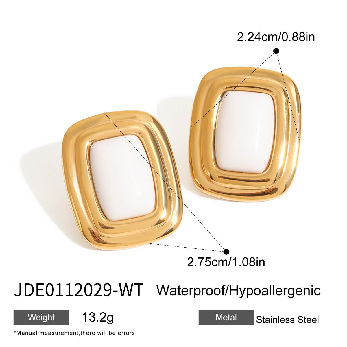 Elegant Geometric Square Agate Inlay Stainless Steel Stud Earrings for Women
