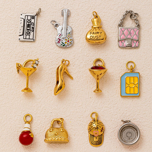 Vintage 18K Gold Plated Stainless Steel Guitar Bag Charm Bar for Women