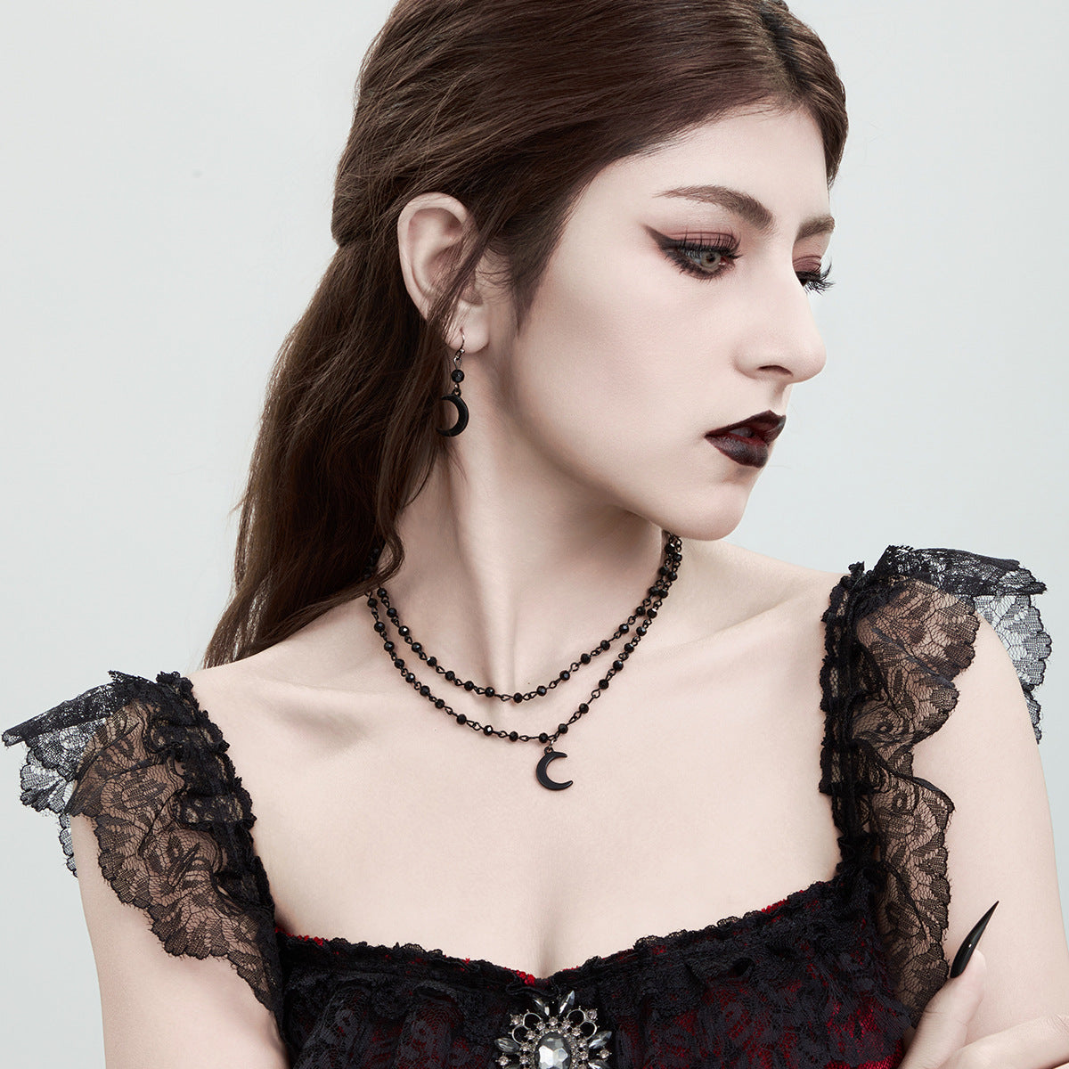 Minimalist Multi-Layer Geometric Alloy Plated Choker Necklace with Faux Crystal and Tassel for Women