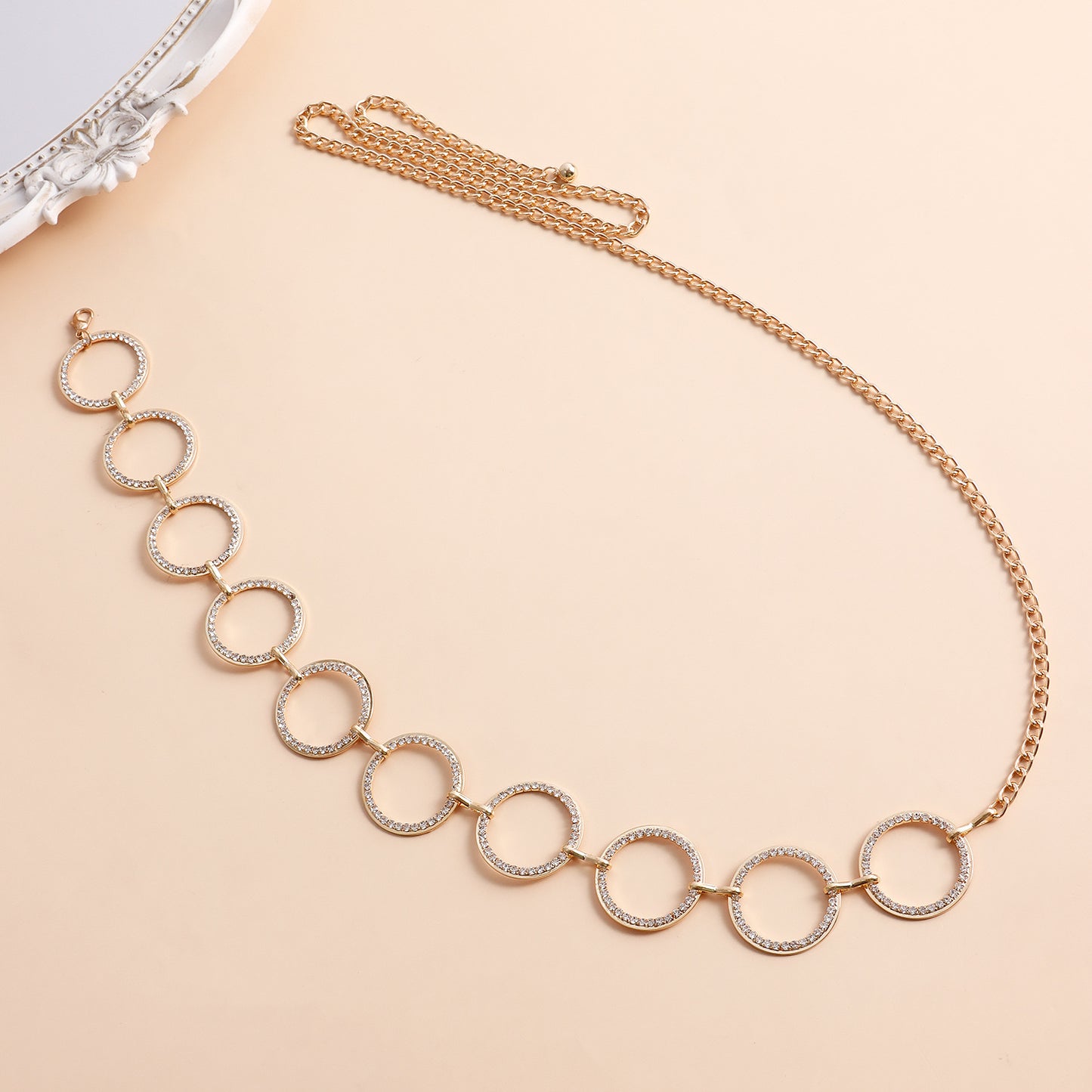 Casual Punk-Style Geometric Micro-Paved Rhinestone Waist Chain for Women