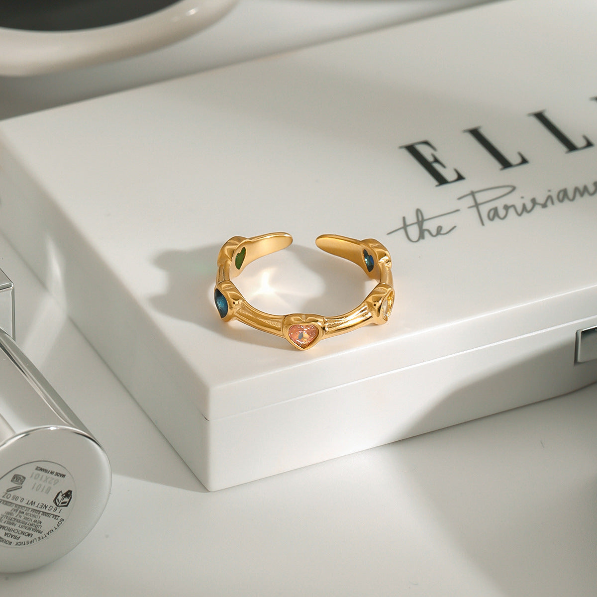 Minimalist Heart Shaped Cubic Zirconia Inlaid Plated Stainless Steel Ring for Women