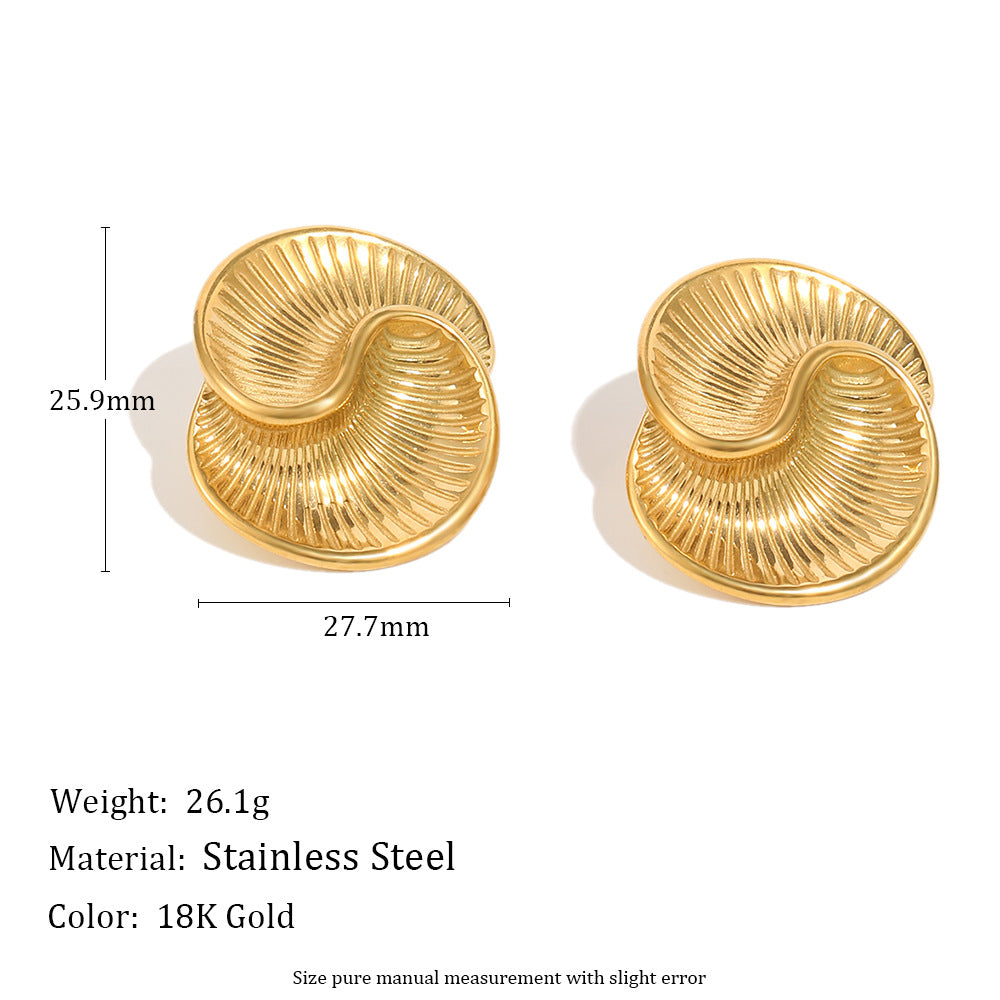 Elegant Minimalist 18K Gold Plated Stainless Steel Geometric Teardrop Textured Spiral Earrings for Women