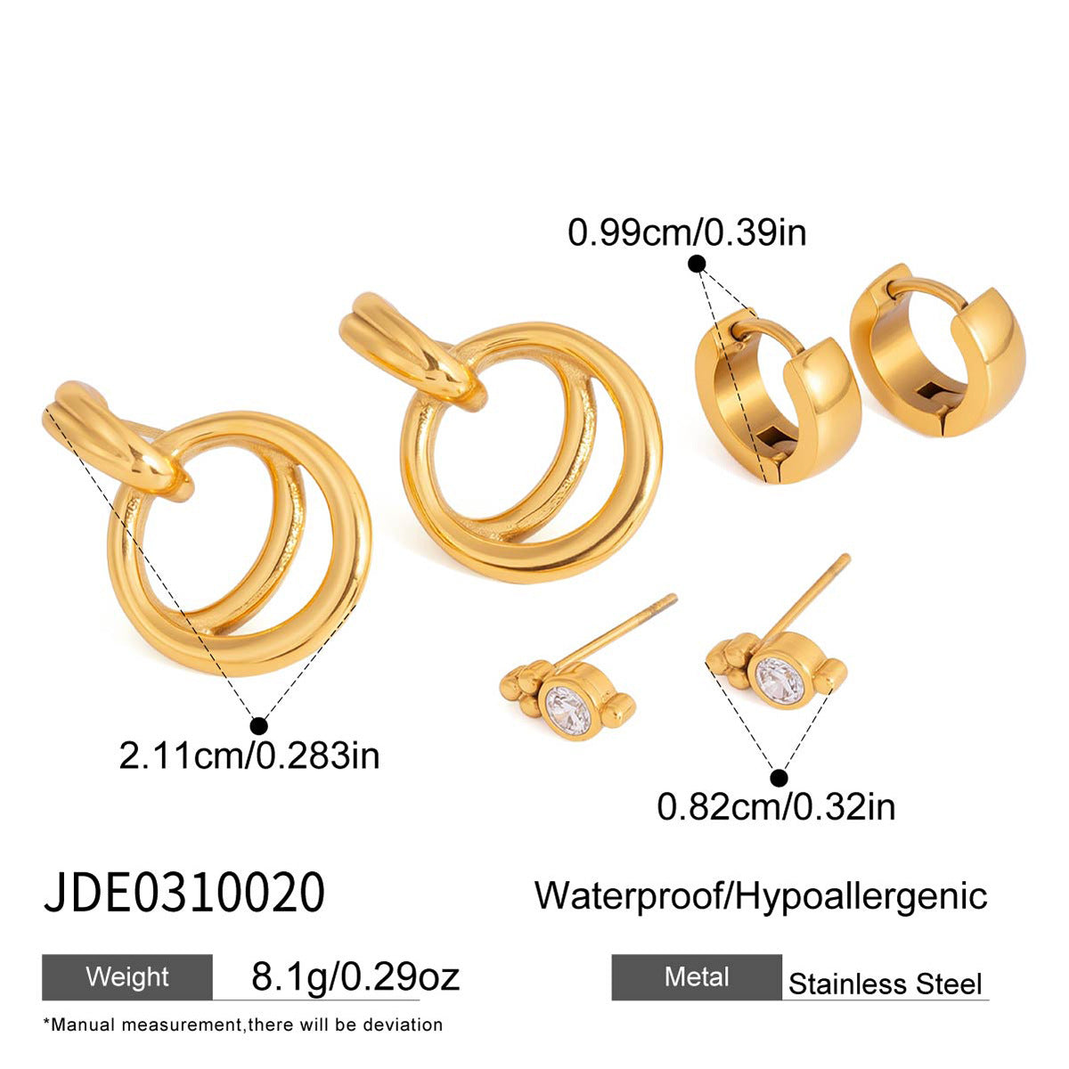Elegant Geometric Oval Stainless Steel PVD Cubic Zirconia Stud Earrings for Women