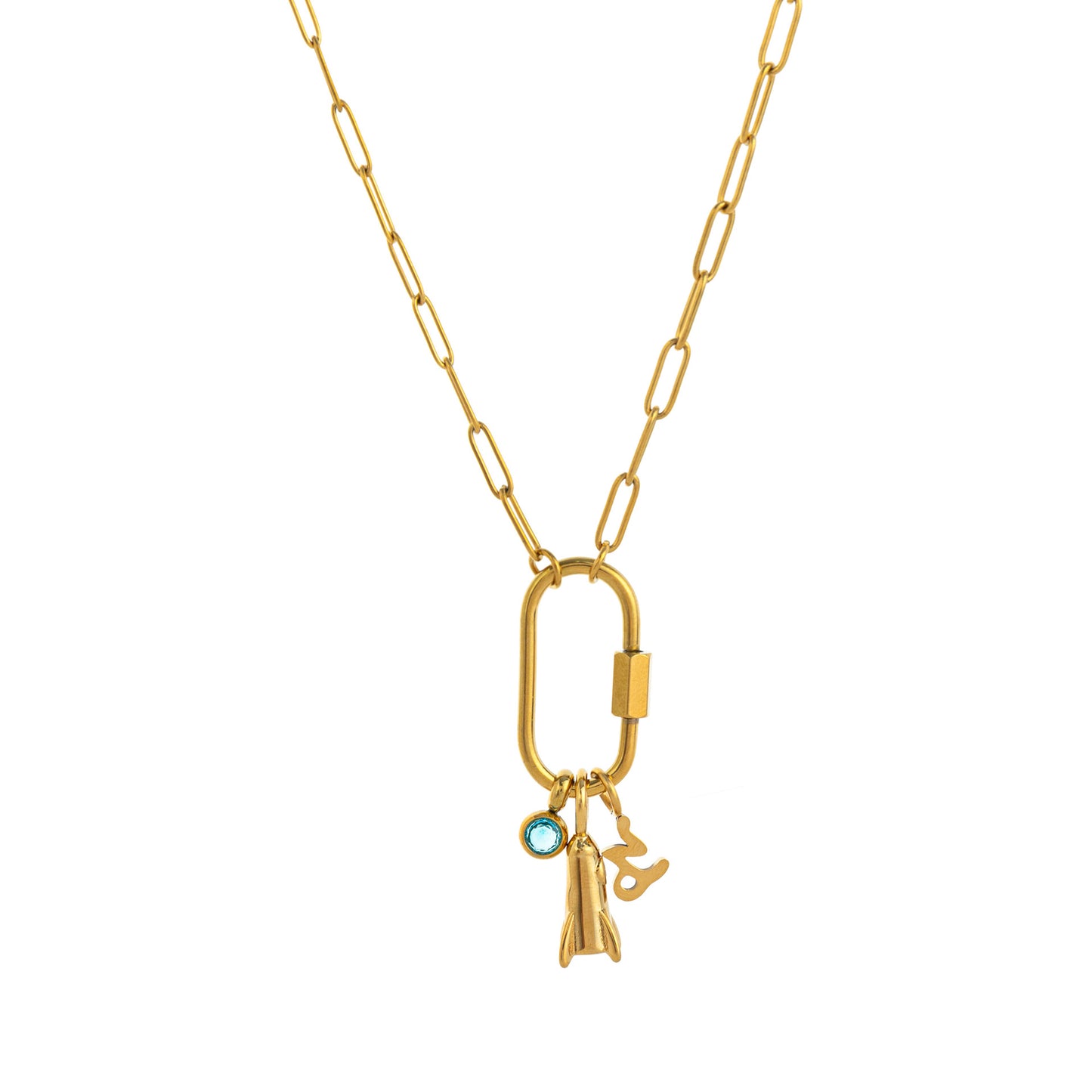 Minimalist Geometric Stainless Steel PVD Gold Plated Cubic Zirconia Charm Bar Necklace for Unisex