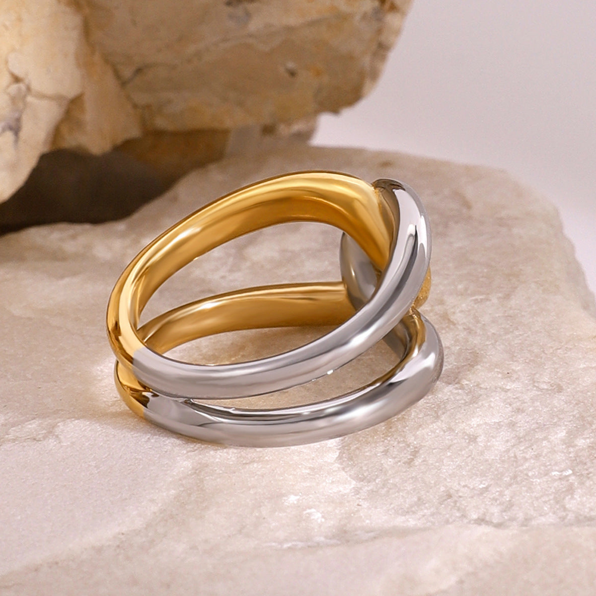Geometric Inlay Rhinestone Stainless Steel Ring for Women